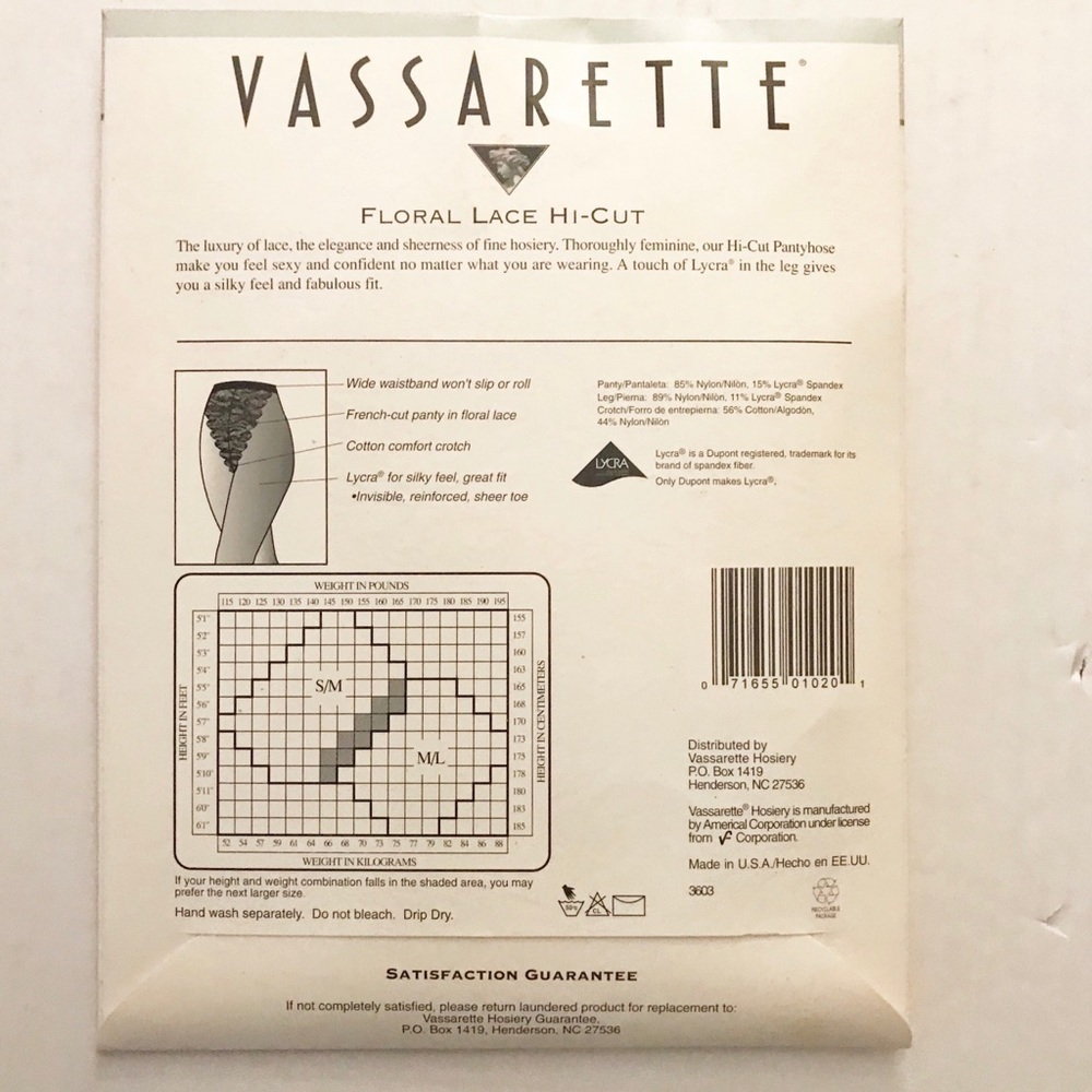 VASSARETTE FLORAL LACE HI CUT PANTY PANTYHOSE S/M - Picture 9 of 9